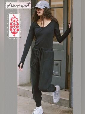 🆕 Free People FP Movement Make It Count One Piece Jumpsuit Long Sleeve Black